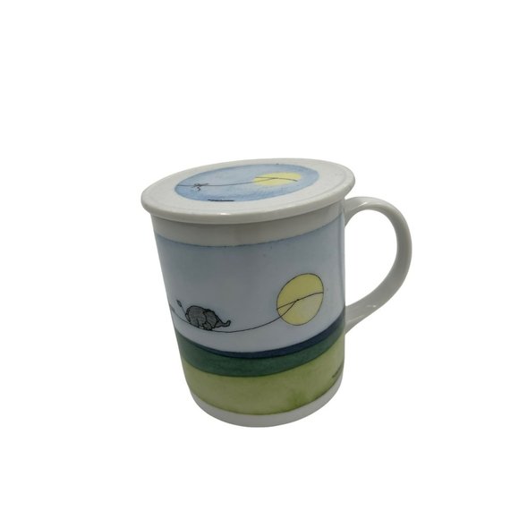 Toscany Collection Elephant on Tightrope Coffee Mug Cup w Lid Steinbeck Japan - Picture 1 of 7